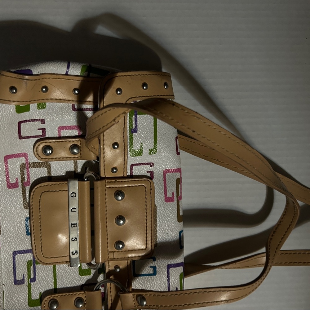 Guess Beige and Multicolor Logo Shoulder Bag